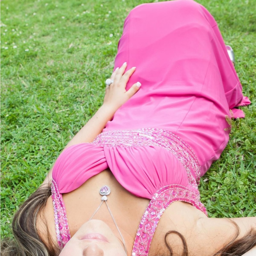 Beautiful evening dress pink and green - Picture 3 of 9